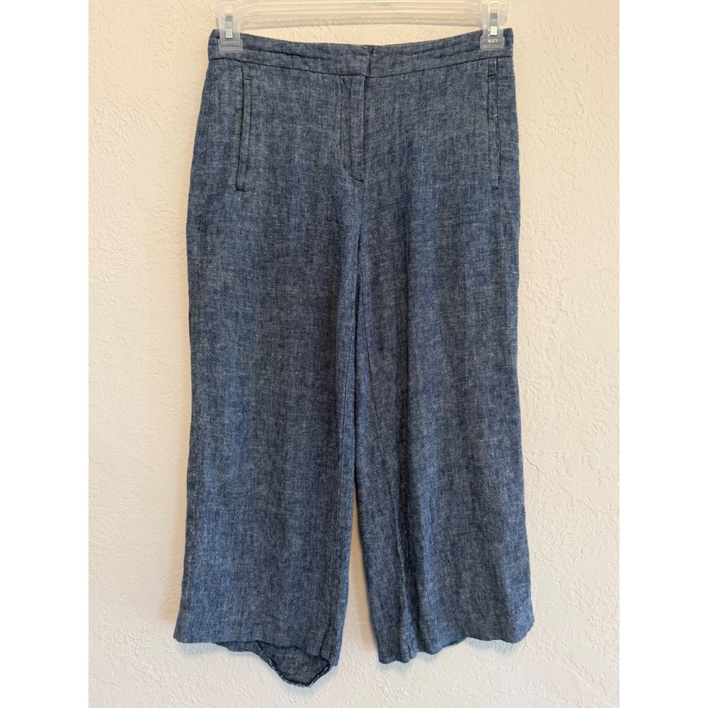 Ann Taylor Petite Blue Linen Blend Wide Leg Crop Pants 0P 539331 Needs Sewing